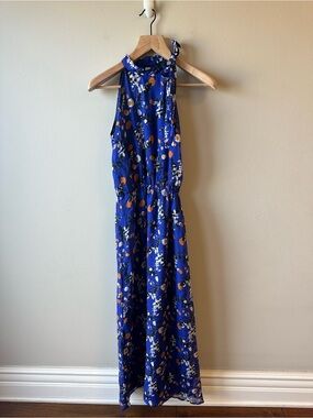 Ridley 100% Silk Blue Floral Halter Maxi Dress